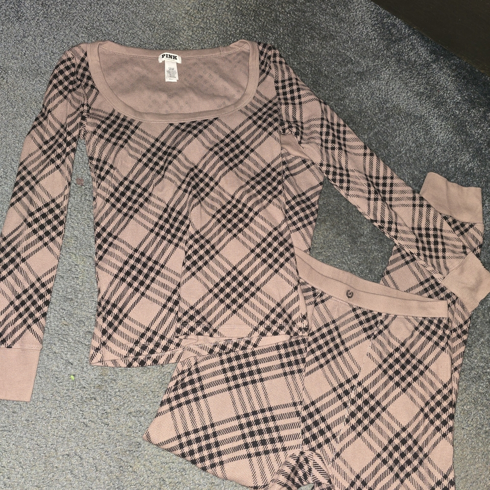 PINK Victoria's Secret Plaid Pajama Set - Pink and Black